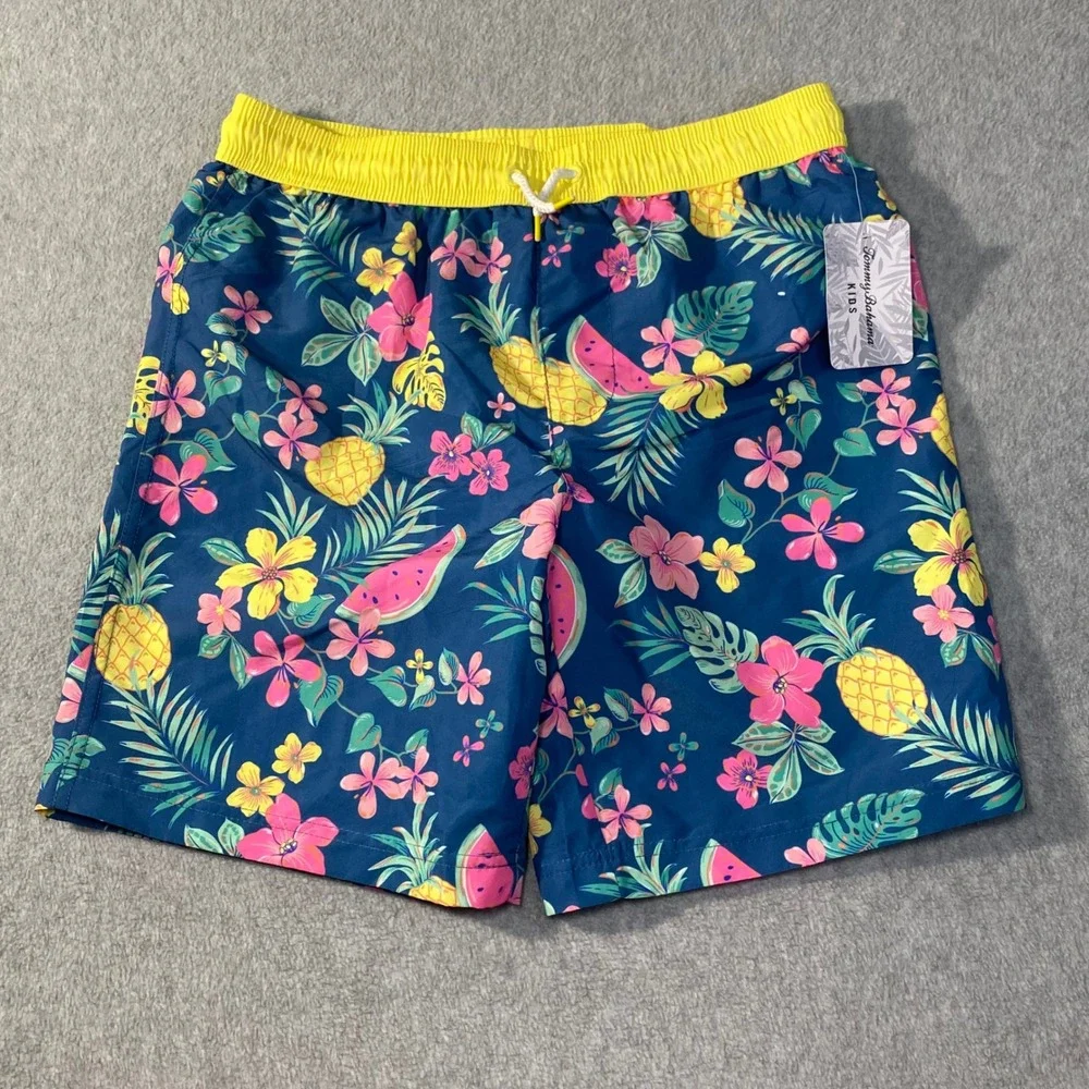 Tommy Bahama Swim Trunks Kids XL 14 Blue‎ Tropical Pineapple Watermelon Summer